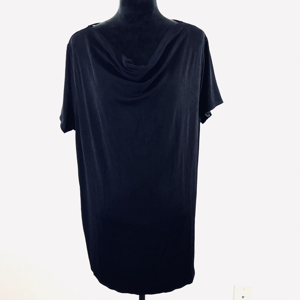 Chico's Travelers Top Women 3 US 16/18 Black Cowl Neck Short Sleeves Slinky NWOT